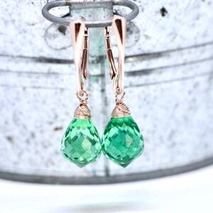Seafoam Green Tourmaline Earrings – 18K Rose Gold Vermeil, October Birthstone